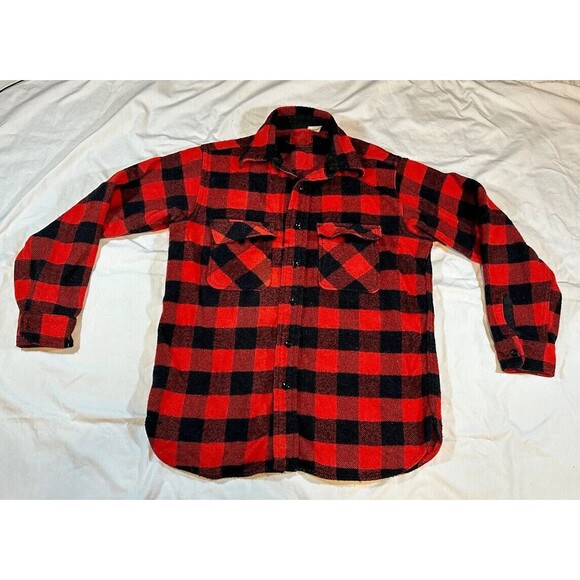Vtg Sears Kings Road Shop Shirt Mens Medium Buffalo Plaid Wool Linen Blend Shirt - Picture 1 of 7